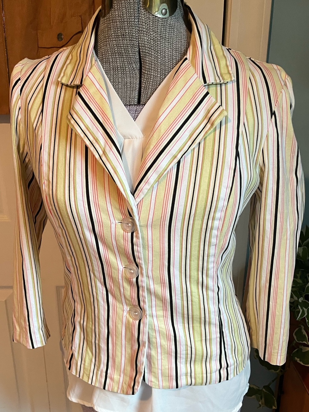 A. Byer Pastel Multi-Stripe Button Down Blazer Size medium